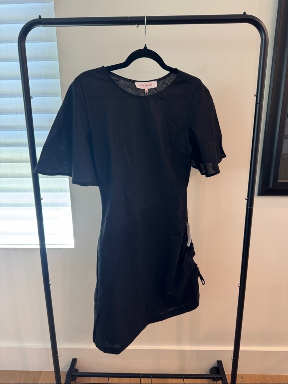 Lisa Says Gah Black Short Sleeve Cotton & Linen Dress